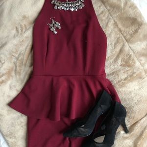 Burgundy Peplum Dress